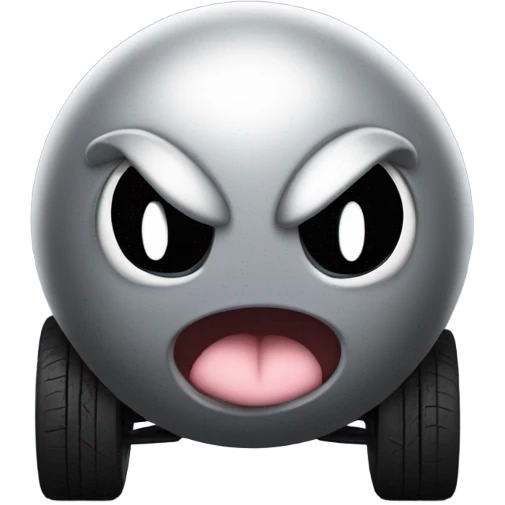 Metal cute Kirby bubble Gray ball driving on car wheels with mad eyebrows  emoji