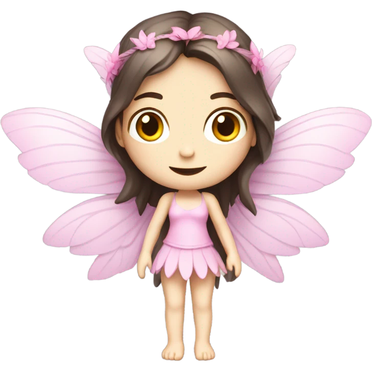 Pale skin, brunette fairy woman with pink wings full body emoji