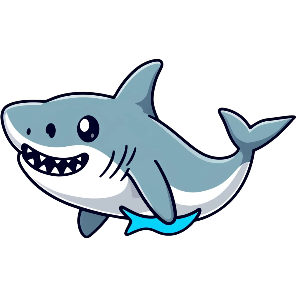 cartoon shark wearing colorful Air Jordans on all fins, playful and bold emoji