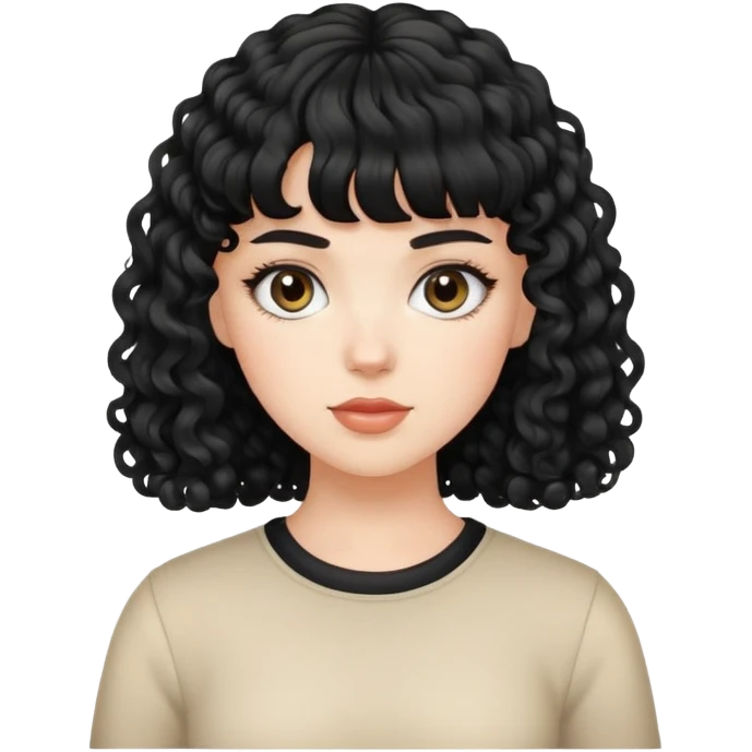 a white girl with brack curly hair and bangs emoji