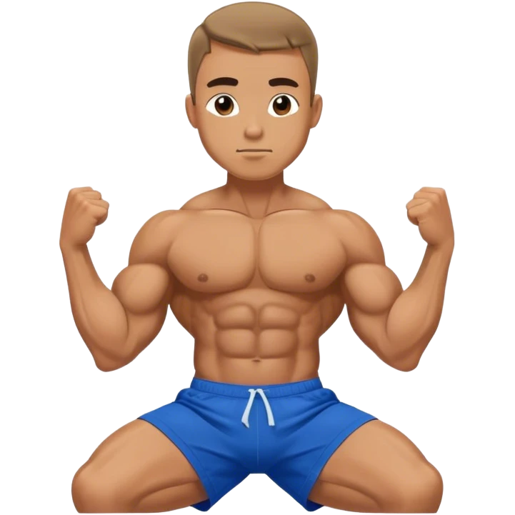 bodybuilder in blue shorts doing sit-ups emoji