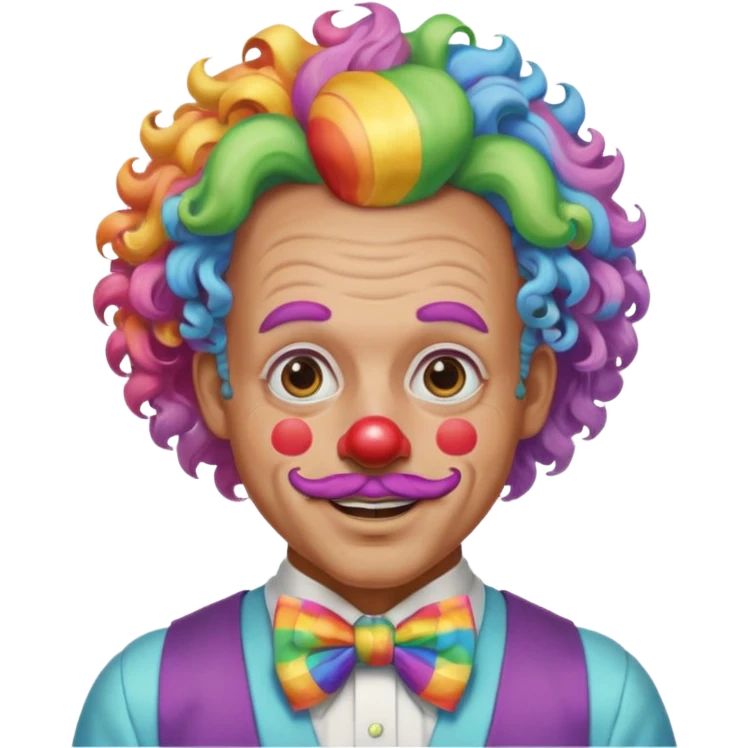 Middle-age man with Curly rainbow hair of clown — soft pastel curls tied high emoji