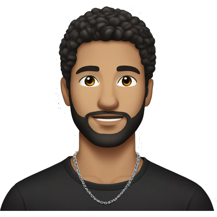 dark hair and beard (white man) handsome 25 year old wearing a black shirt with silver hoop earrings and a silver chain necklace emoji