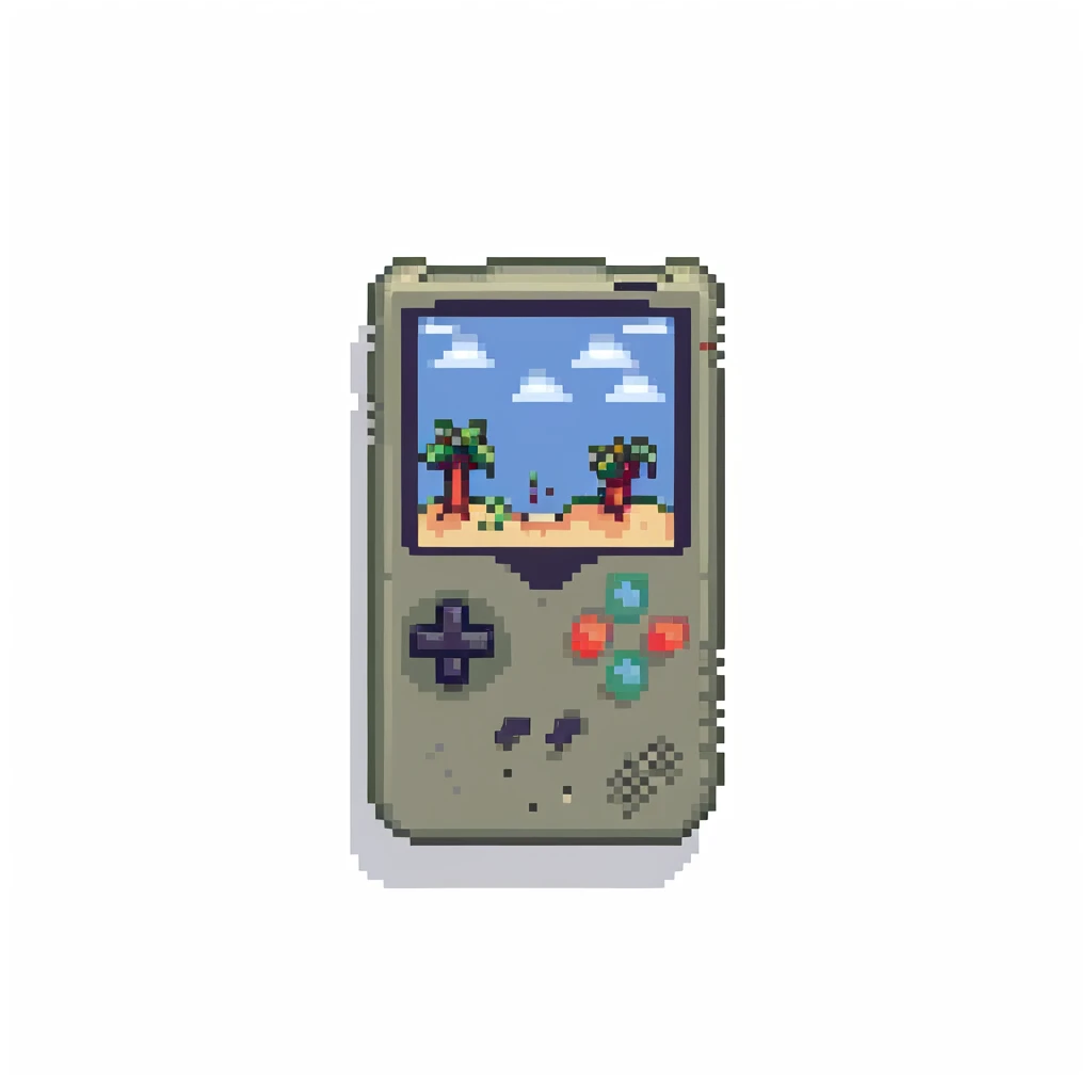Retro gaming handheld device with screen visible, viewed at 45 degree angle emoji