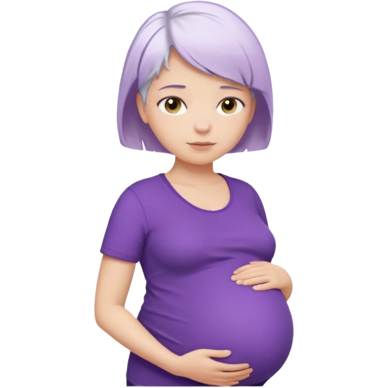 pregnant women with purple shirt, short white hair, head, neck and upper abdomen emoji