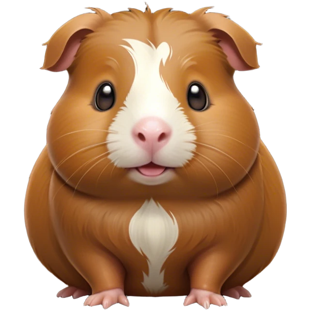 Cinematic Cute Brown Guinea Pig Portrait Emoji, Head tilted playfully and inquisitively, showcasing a velvety brown coat with a natural sheen, round, sparkling dark eyes filled with curiosity, Simplified yet irresistibly adorable features, highly detailed, glowing with a warm, friendly glow, high shine, affectionate and lively, stylized with a touch of whimsy, bright and endearing, soft glowing outline, capturing the essence of a mischievous yet loving guinea pig, so playful it feels like it could nuzzle out of the screen into your arms! emoji