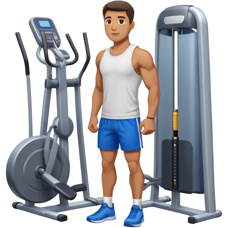 standing fit man with blue shorts cable-machine-exercise emoji
