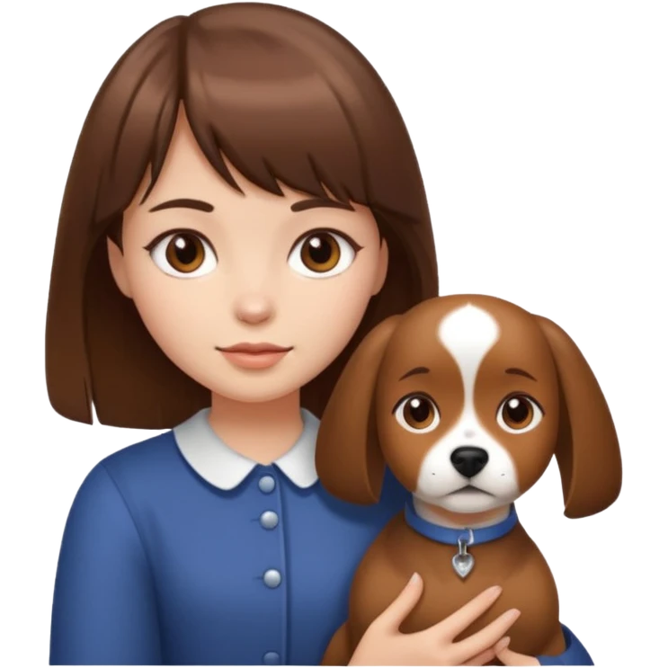 girl with bangs and brown hair holding a dog emoji