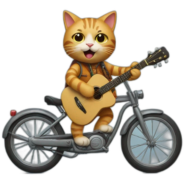 Cat riding a bike whilst playing a guitar emoji