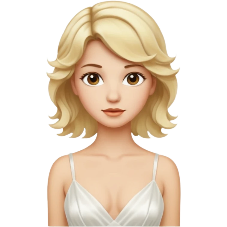 Bride with short wavy blonde hair, hot pink background and white silk chemise dress. Add hot pink bacground emoji