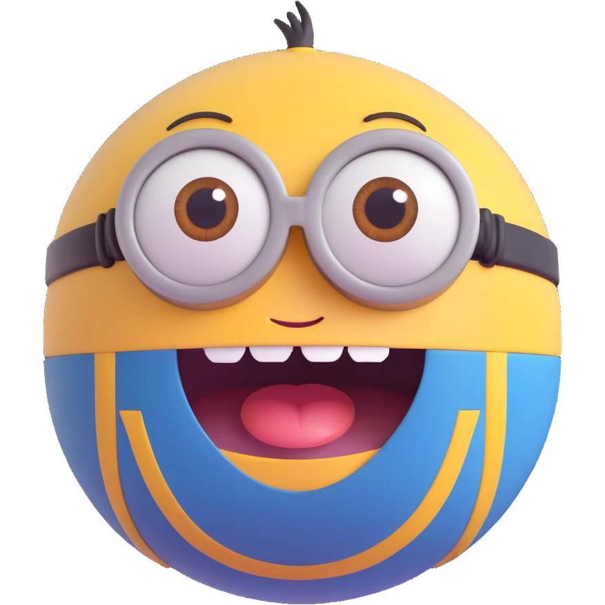 sphere with a cute minion face, big eyes, smiling, winking emoji