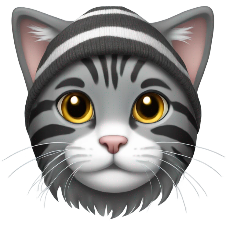 Gray and Black long hair stripe Cat wearing beanie emoji