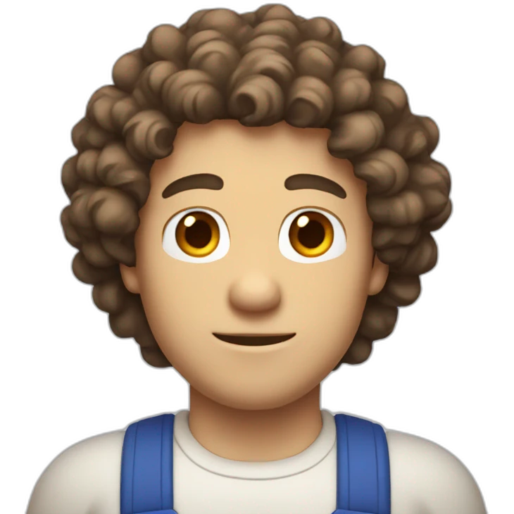 White man with brown eyes and curly hair without a mustache wearing Mario bros emoji