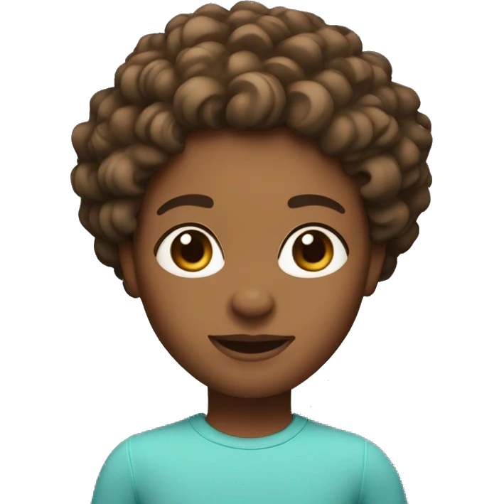 A Memoji-style avatar of a person with medium brown skin tone, curly short black emoji