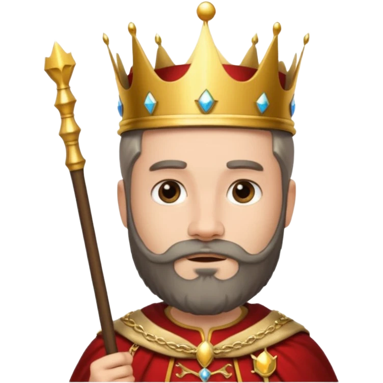 Bearded King, young king with short white beard, royal staff in hand, wearing crown
 emoji