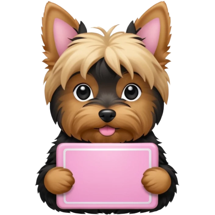 yorkshire dog holding a light pink danke schön sign emoji
