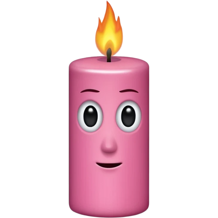 Draw a woody pink, Pixar-style candle with a flame and black eyes. The candle should be visible from the front and top. emoji