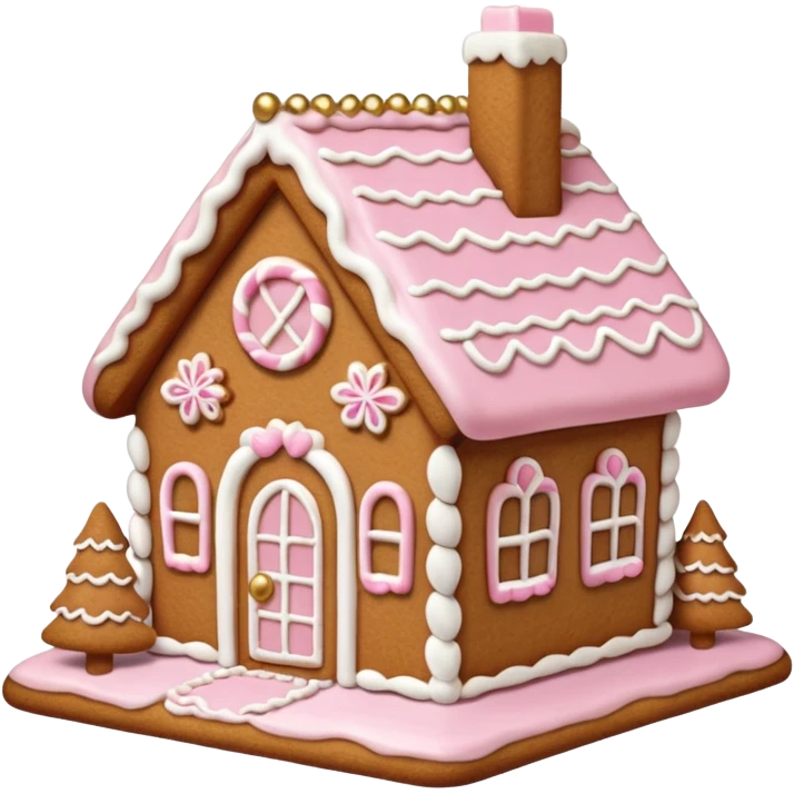 light pink and gold and white gingerbread house emoji