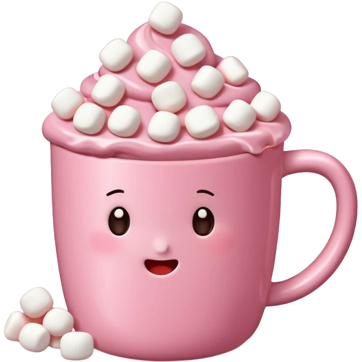 Pinke Tasse heiße Schokolade mit mini marshmallow , ohne Gesicht emoji