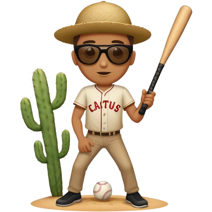 A man playing baseball with a cactus bat and a tumbleweed ball emoji