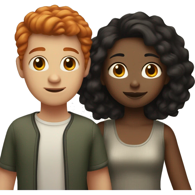 a couple, the boy who is red-haired and white-skinned, and the girl with short black hair and dark skin emoji