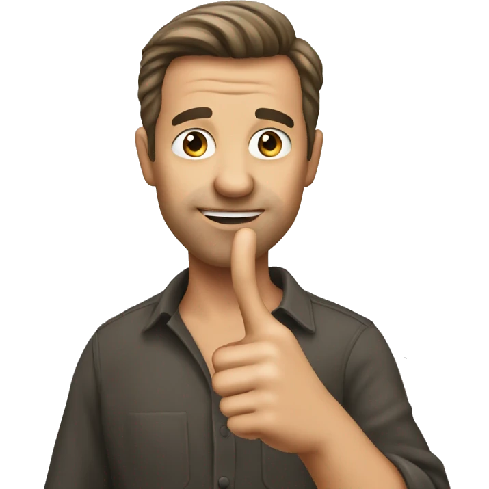 Man with thumb and point or finger out on chin emoji