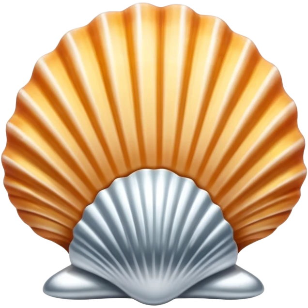 A seashell emoji made of polished silver chrome, smooth curved surface, reflective metallic highlights, elegant minimal design, iOS emoji style, centered, clean white background, soft lighting emoji