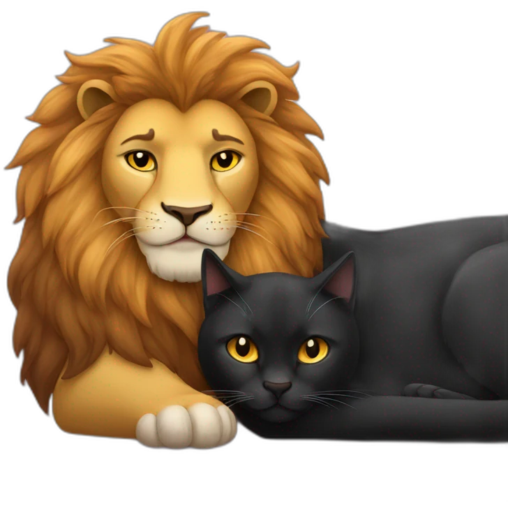 Lion and black cat sleeps zzz emoji