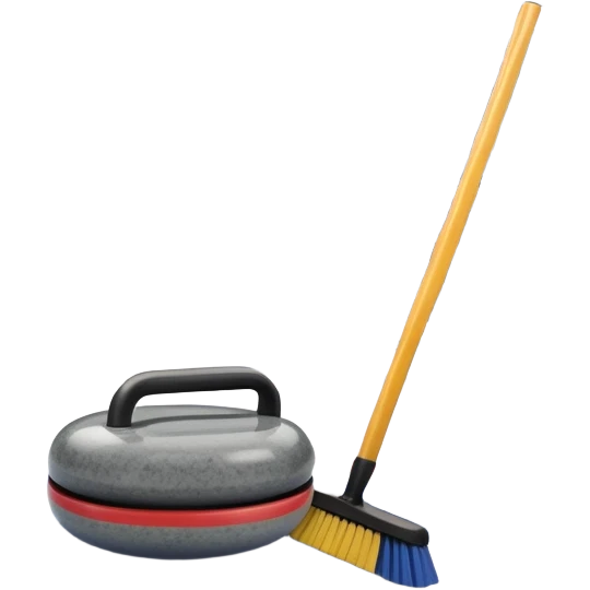 An icon showing a close-up of a curling stone sliding across the ice with a broom beside it. The scene is set in a brightly lit stadium, with detailed spectator stands in the background. Transparent background highlights the focus, skill, and atmosphere of the curling sport. emoji