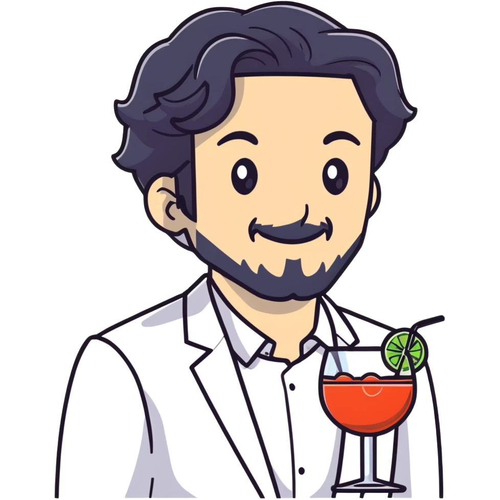 Management educator with black wavy hair, stubble, strong features, white skin, smart casual attire, mingling at a business networking reception, engaged in dynamic conversation with other professionals, cocktail event setting emoji