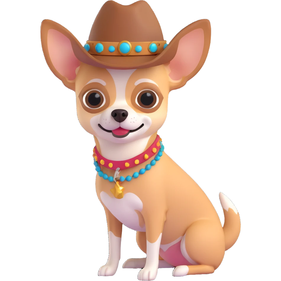 femme cowboy avec son chihuahua, chihuahua avec collier emoji