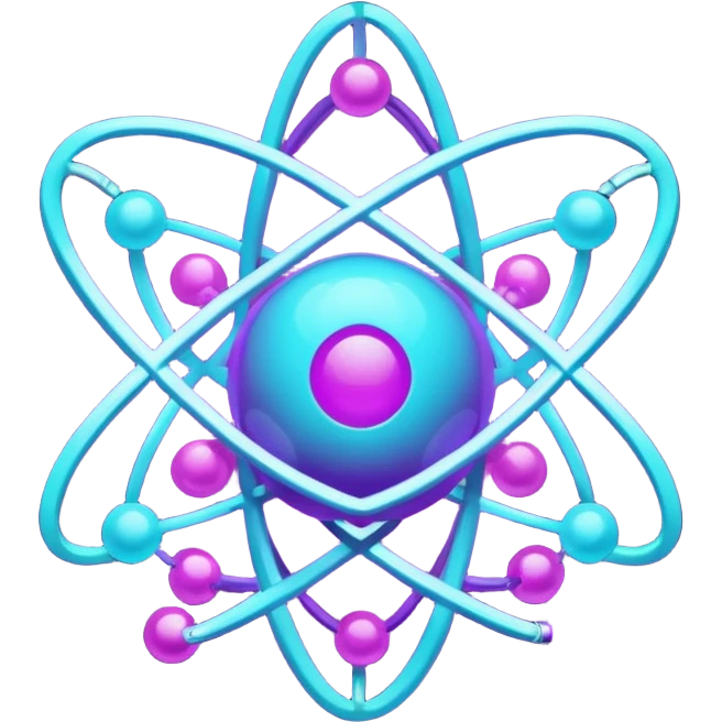 minimalistic atom, neon purple (#8B5CF6) and cyan (#00E0FF), representing Atom team creativity and innovation, clean tech design emoji