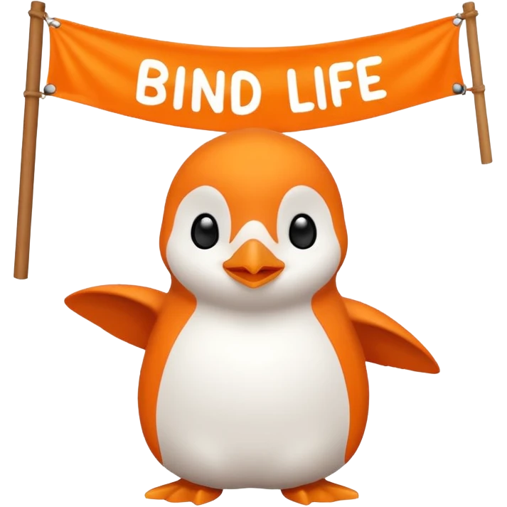 Colorful banner that says 'Bind is Life!!!', in bright orange, and on top of the banner a winking little white happy penguin. Make sure that the banner says exactly the text above emoji