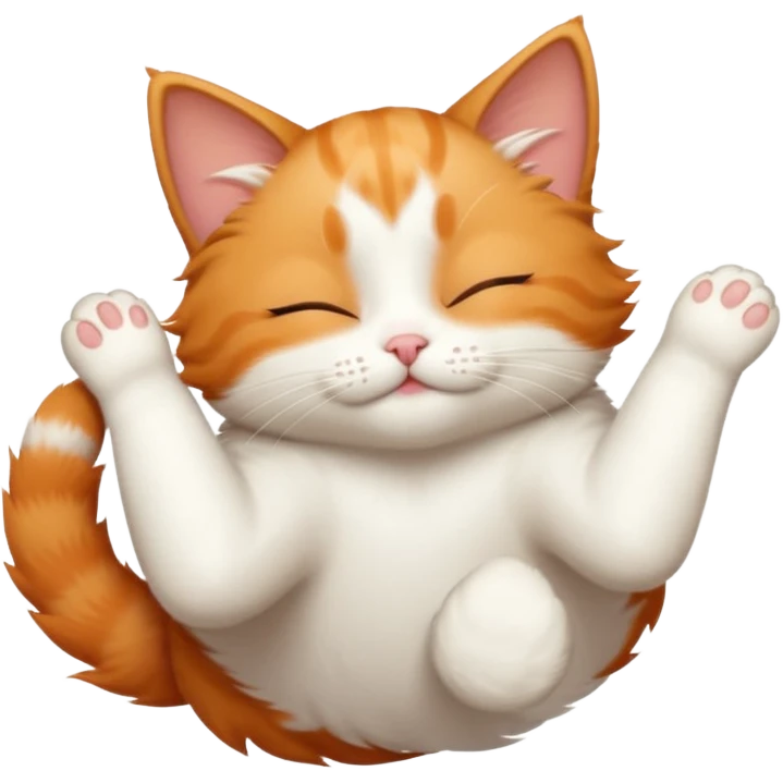 ginger and white small cat in funny positions upside down with eyes closed emoji