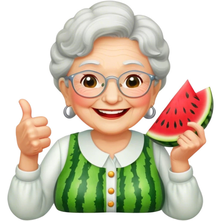 Grandma with watermelon doing thumbs up emoji