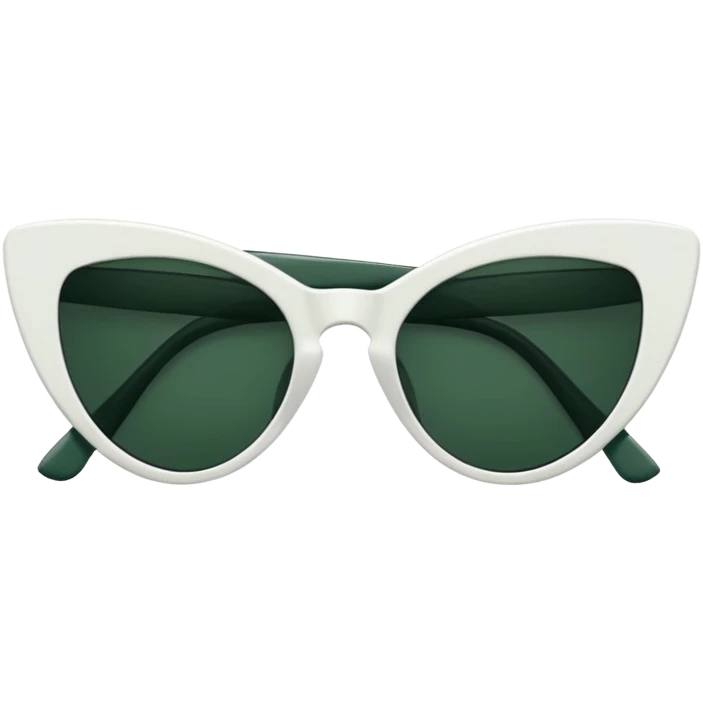 cat eye shaped sunglasses with white frame and dark green lenses, folded sideways, slightly top view, emoji style emoji