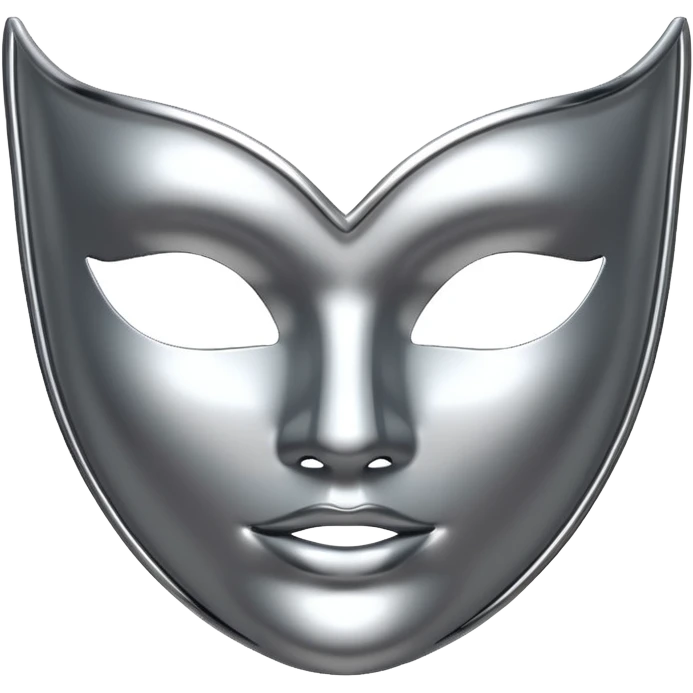A sleek masquerade mask emoji made of polished silver chrome, smooth sensual curves, reflective metallic surface, mysterious sexy luxury vibe, minimal iOS emoji style, centered, clean white background emoji