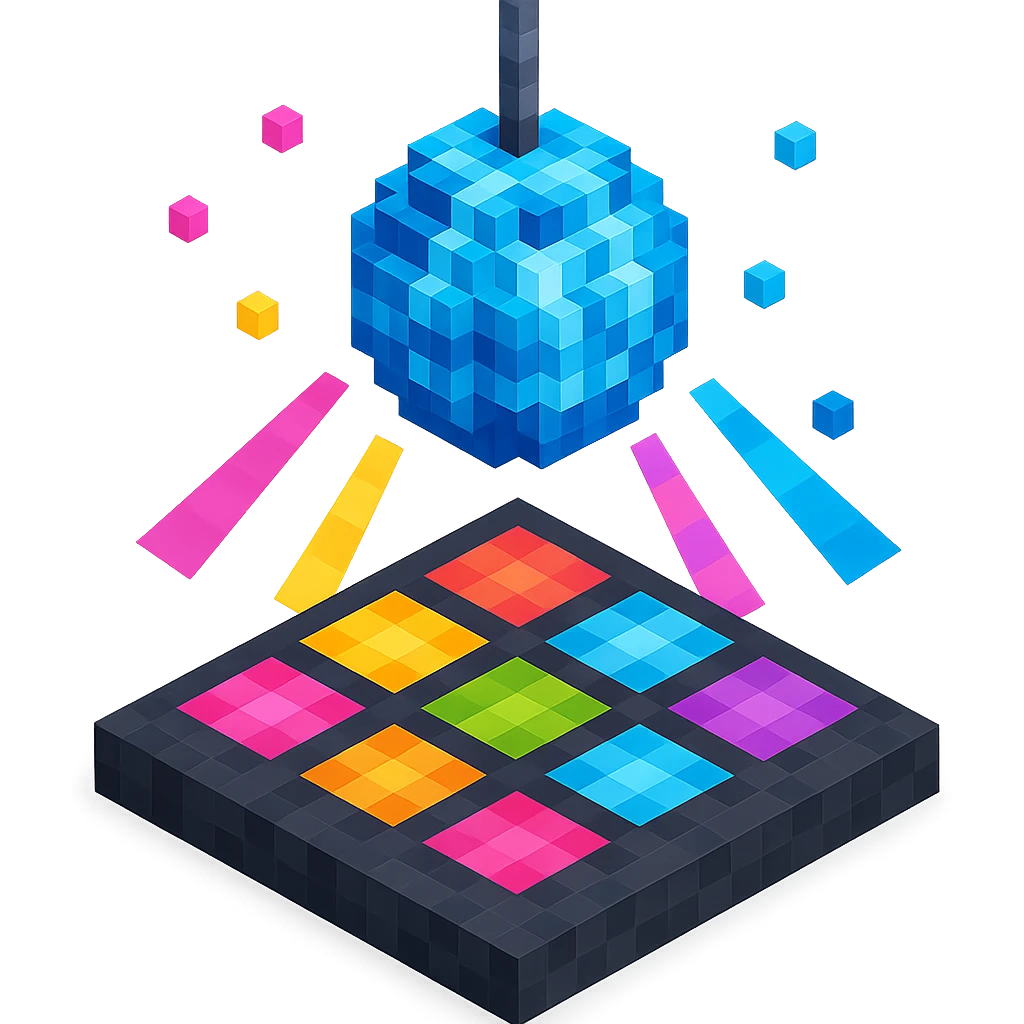 dance floor with animated light effects and a disco ball emoji