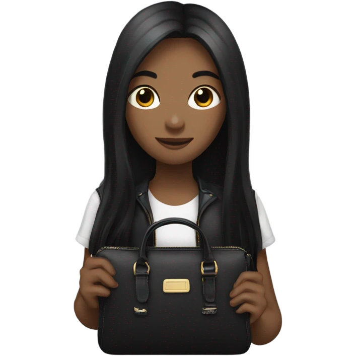 girl holding a black purse with black long hair emoji