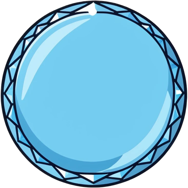 A round cut light blue celestite gem with multiple facets, sparkling and shimmering light blue crystal emoji