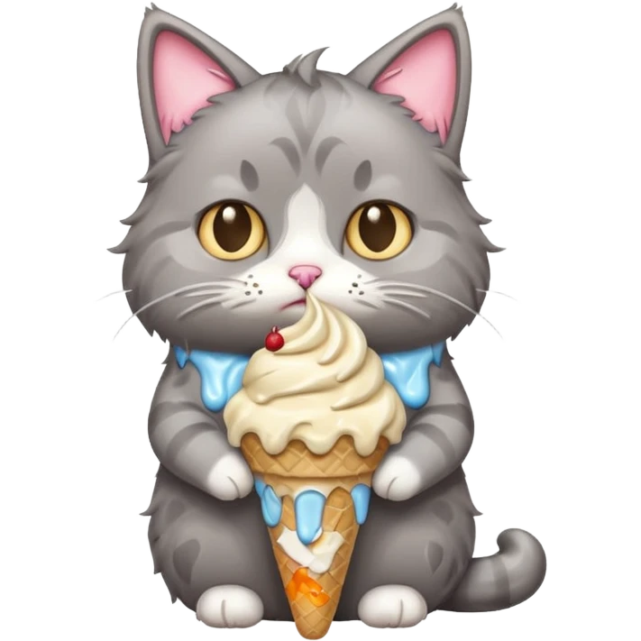 sad cat with ice cream that has fallen emoji