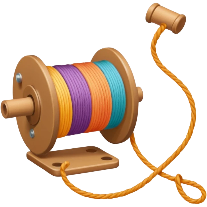 showing a hand neatly winding thread around a spool, yarn reel, or cable roll — showing the action of wrapping or coiling something around — smooth motion lines indicating circular movement, clean colorful emoji-style design emoji