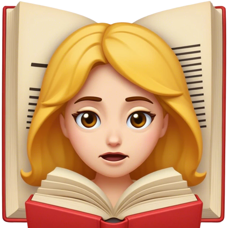 Cinematic Funny Belle Portrait Emoji, Looking exasperated as a book lands on her head, one eye twitching, caught in a hilariously relatable moment of book-lover clumsiness! emoji