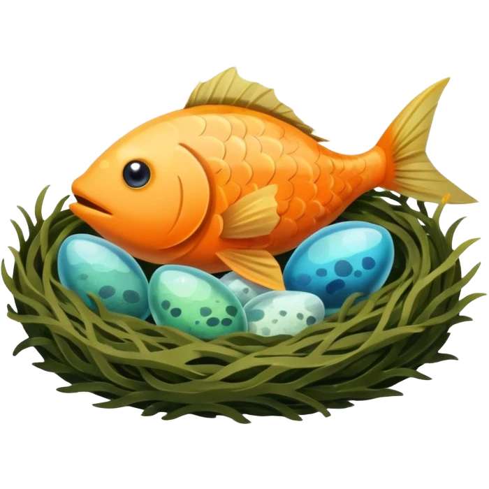 A fish laying eggs like a chicken  emoji