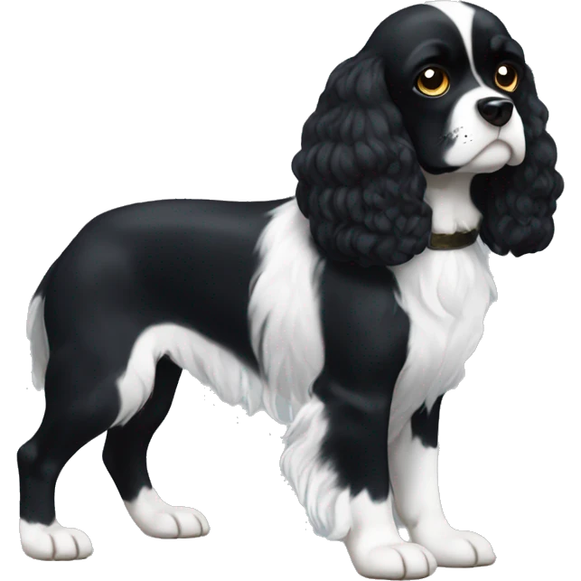 Small completely black king spaniel with black fur on his whole face and white fur on chest emoji