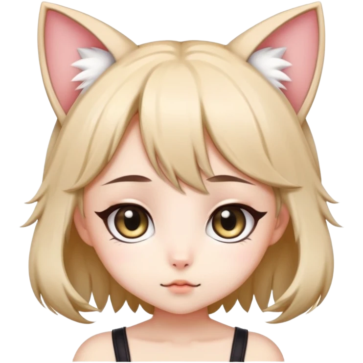 cute chibi anime catgirl with big eyes, cat ears and tail emoji