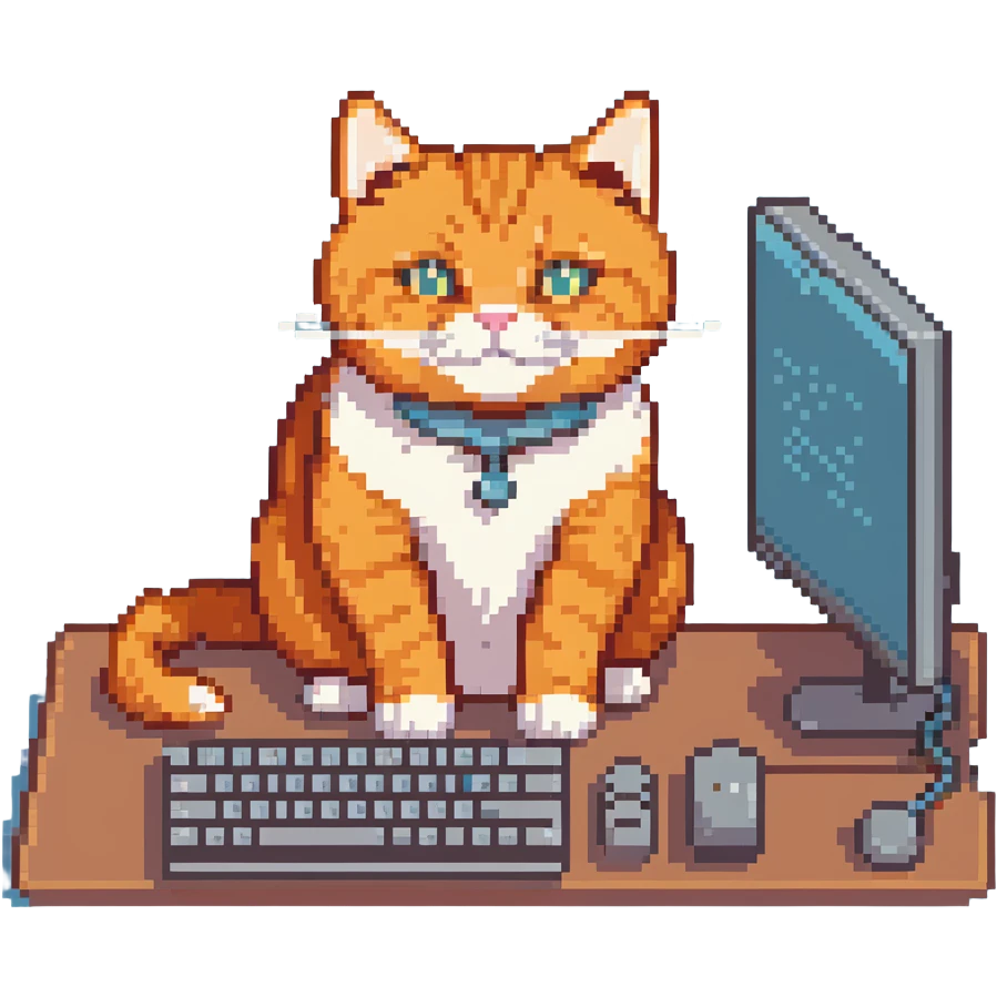 orange cat typing on desktop computer emoji