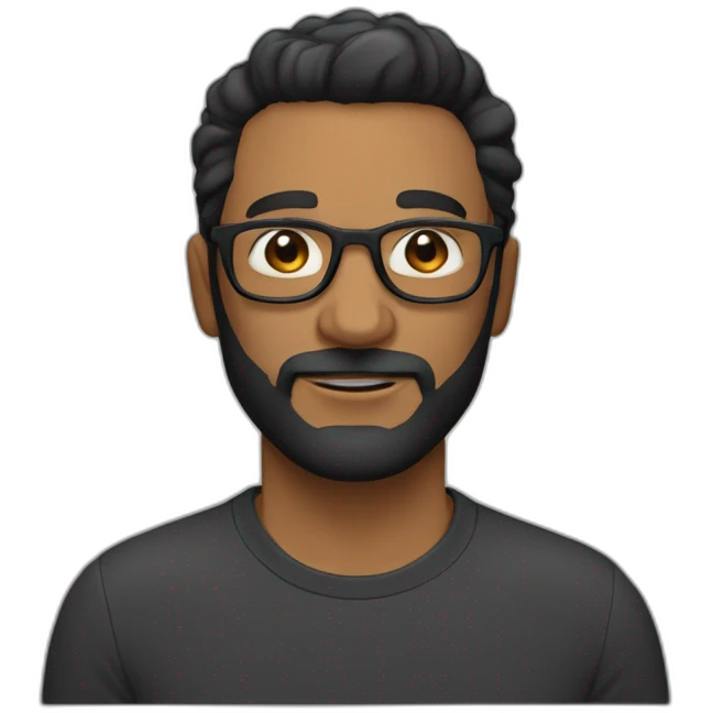 Hombre 40 años, cabello negro y algunas canas, con lentes, pelo corto, sin barba, sin bigote, con chompa emoji