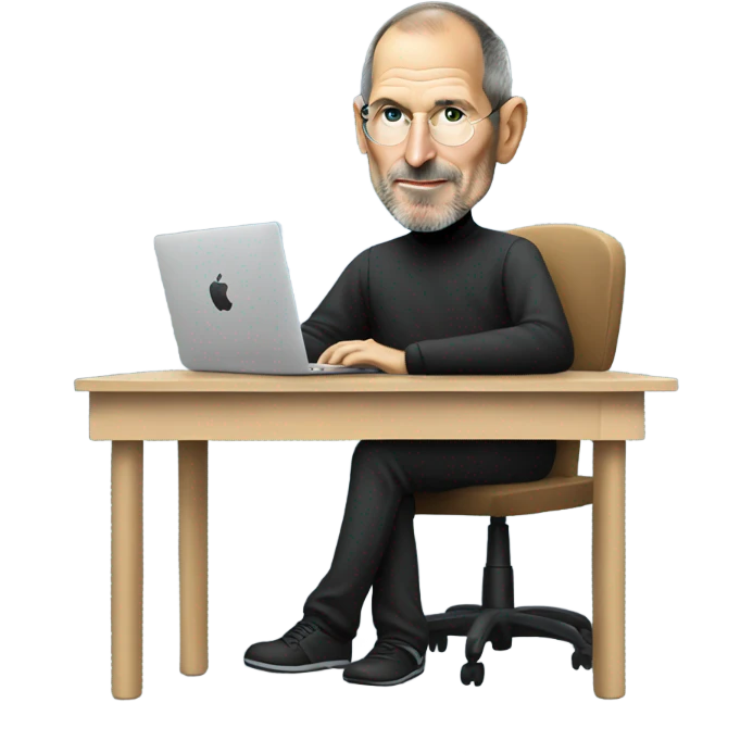 Steve Jobs using a MacBook sitting at a desk emoji