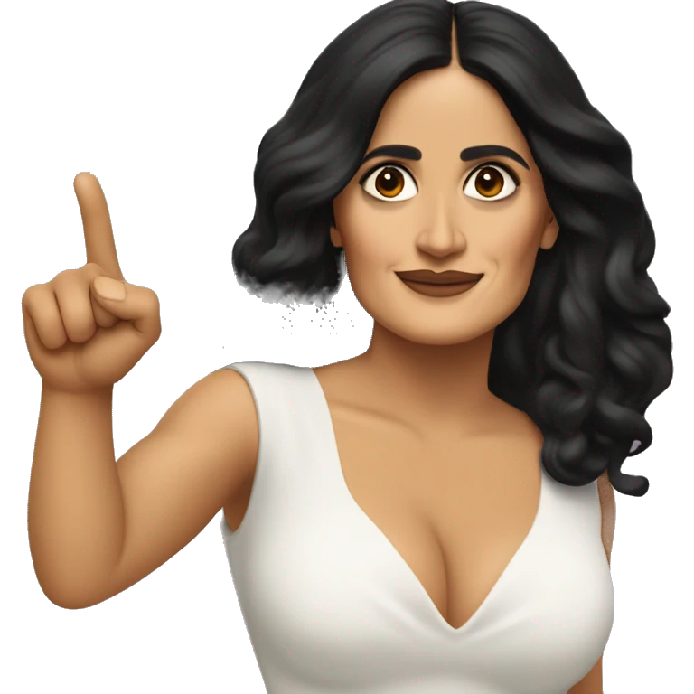 Salma Hayek pointing forward with her pointer finger emoji